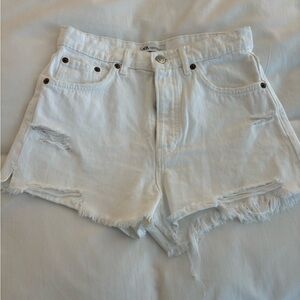 Distressed White Denim Shorts